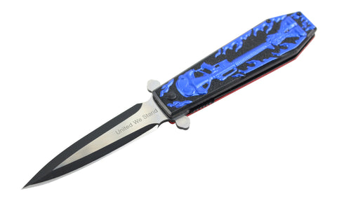 9.5" Hunt Down Coffin Handle with USA/Blue M16 Design Spring Assisted Knife