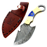 TheBoneEdge 7" White & Blue Handle Damascus Blade Hunting Survival Tactical Knife