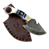 TheBoneEdge 7.5" Full Tang Damascus Blade Skinner Knife Slotted Handle With Sheath