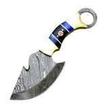 TheBoneEdge 7.5" Full Tang Damascus Blade Skinner Knife Slotted Handle With Sheath