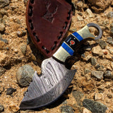 TheBoneEdge 7.5" Full Tang Damascus Blade Skinner Knife Slotted Handle With Sheath