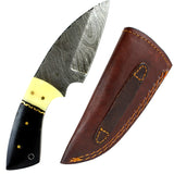 TheBoneEdge 7" Damascus Fixed Blade Full Tang  Black Horn & Bone Handle Knife