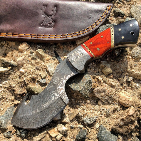 TheBoneEdge  8" Damascus Fixed Blade FullTang Red&Black  Bone Handle Steel Knife