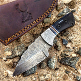 TheBoneEdge  7" Damascus Steel Knife Fixed Blade FullTang Black  Horn Handle