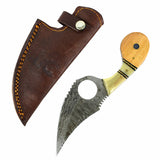 TheBoneEdge  7.25" Damascus Steel  FullTang  Wood & Bone Handle Hunting Knife