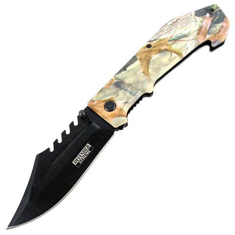 Defender Xtreme 8.5" Spring Assisted Tactical Survival Knife Autumn Leaves Handle