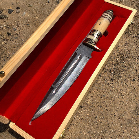 TheBoneEdge 13" Damascus Steel Fixed Blade Bone Handle Handmade Hunting Knife
