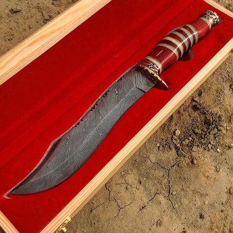 TheBoneEdge 13" Damascus Steel Fixed Blade Hand Forged Bone & Wood Handle Knife