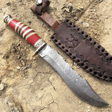 TheBoneEdge 13" Damascus Steel Fixed Blade Hand Forged Bone & Wood Handle Knife