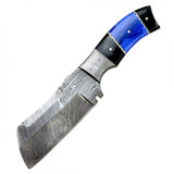 Hunt-Down 9" Damascus Blade Hunting Knife Horn Handle With Leather Sheath