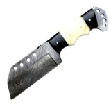 Hunt-Down 8.5" Full Tang Damascus Blade Horn Handle Hunting Knife With Sheath
