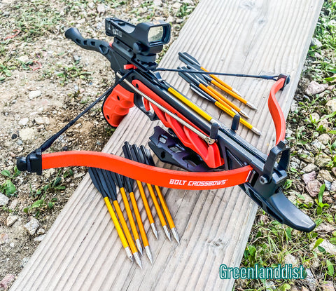 80lbs 225+ FPS Self Cocking Pistol Crossbow + Red Dot + 15 Arrows Hunting Grip bow
