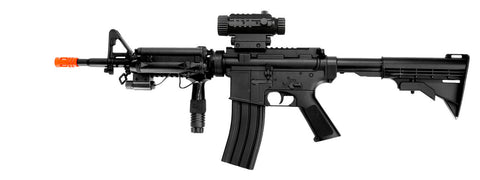 SD92H M4 RIS Auto Electric Gun Plastic Gear w/ Flashlight, Laser, Scope, Vertical Grip, Adjustable LE Stock