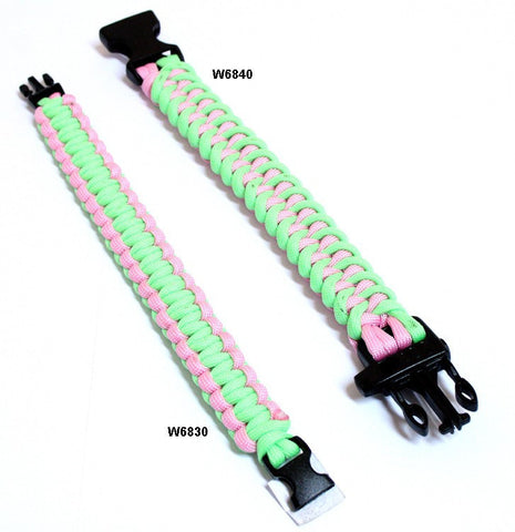 9" Glow In Dark Green & Pink Survival Paracord Bracelets & Buckles