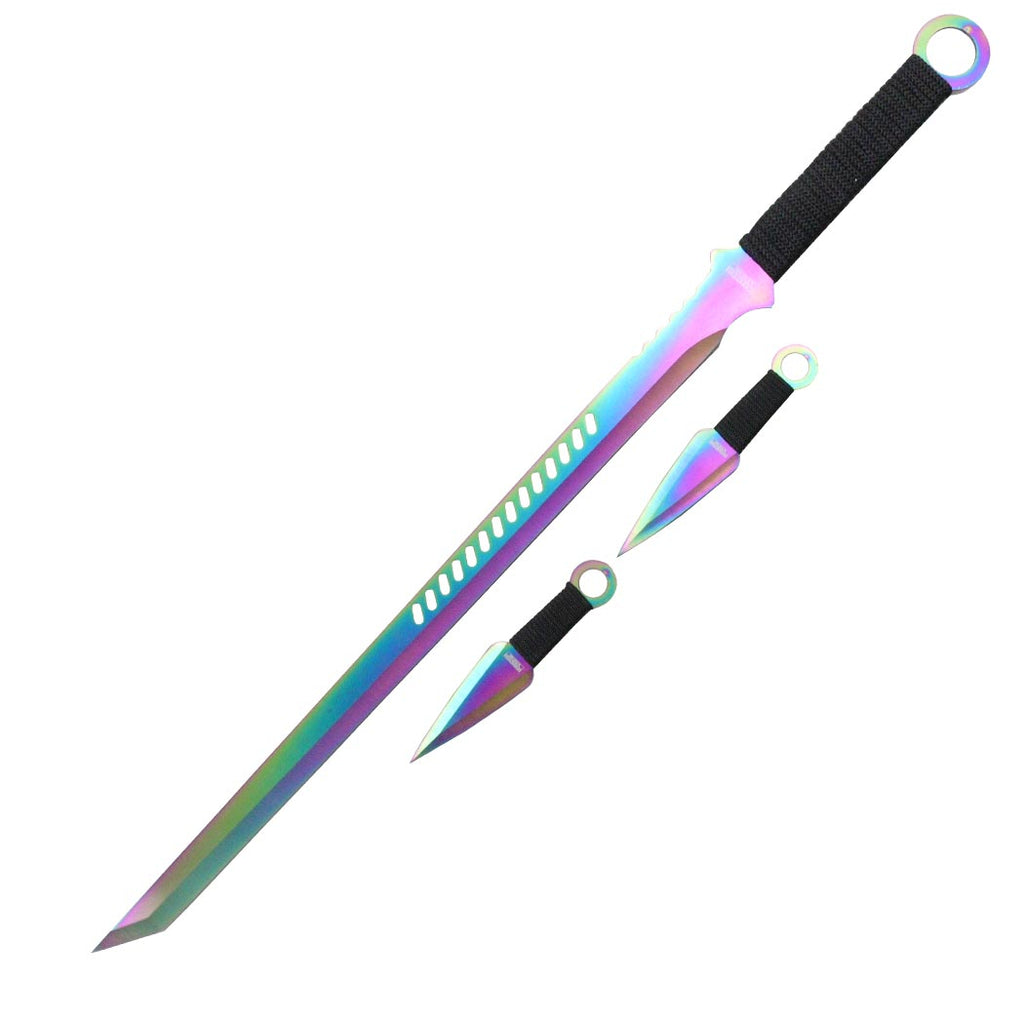 High Quality 27 Steel Multi Color Sword with Two 5 Throwing Knives HuntingCrossbows