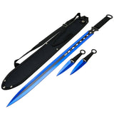 27" / 7.5" Blue 2 Tone Blade Sword with Sheath Stainless Steel