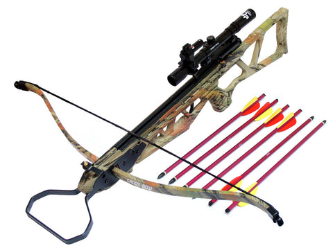 120LBS Recurve Camo Crossbow Hunting Package with Scope + Laser + Pack of Arrows