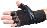 Black Leather Working Out/Weight Lifting Fingerless Gloves