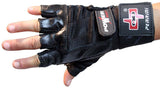 Black Leather Working Out/Weight Lifting Fingerless Gloves