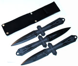 3 Pc. Set Of 10" Black & Gray Throwing Knives With Sheath