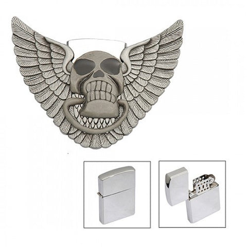 Skull image with wings belt buckle lighter storage/holder