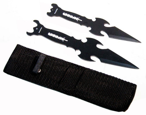 Set of 2 Black 7" & 6" Throwing Knives with Sheath Sharp