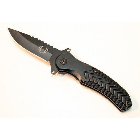 9"  Black Folding Spring Assisted Knife Metal Handle Stainless Steel