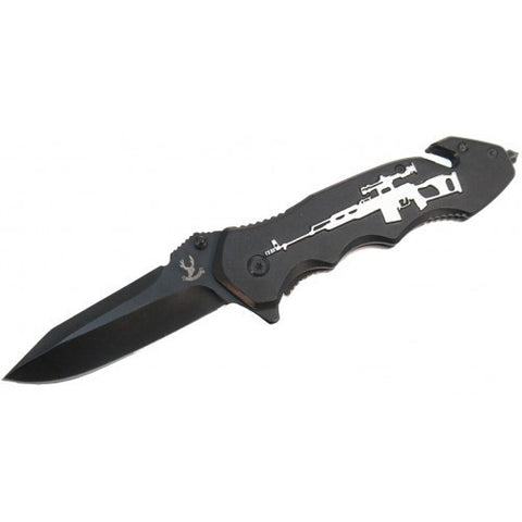 Black 8 3/8" Heavy Duty Folding Spring Assisted Knife w/ a Sniper Rifle Design