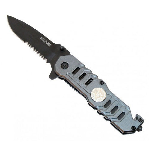 Grey 7 1/2" Folding Spring Assisted Knife with Clip