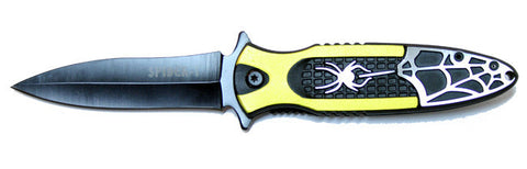 8" Yellow & Black Spider Design Spring Assisted Knife With Belt Clip