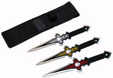 Set Of 3 Skull Design Black Throwing Knives With Sheath