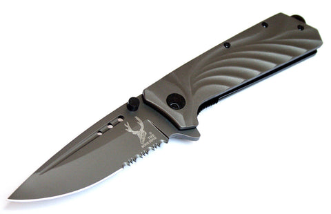 8" The Bone Edge Collection Grey Folding Spring Assisted Knife Handle with Belt Clip