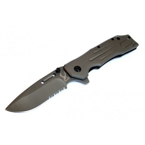 9" The Bone Edge Collection Grey Spring Assisted Knife Full Metal Handle with Belt Clip