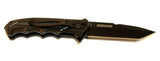 8" S/A All Black Stainless Steel Blade Pocket Knife Metal Handle W/ Belt Clip