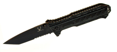 8.5" Tactical Team S/A All Black Stainless Steel Blade Pocket Knife Metal Handle W/ Belt Clip