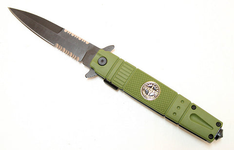 8.5"  Folding Knife Surgical Steel Green Handle